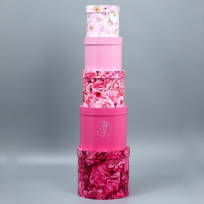 Набор шляпных коробок 5 в 1, упаковка подарочная, &laquo;Цветы&raquo;, 13 х 14 ‒ 19.5 х 22 см