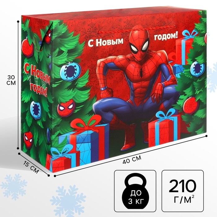 Новый год. Пакет-коробка "С Новым Годом!", 15х40х30 см, Человек-Паук
