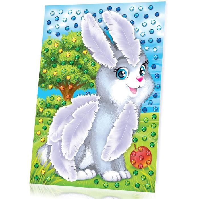 Аппликация перьями и стразами для детей &laquo;Зайчик&raquo;, набор для творчества