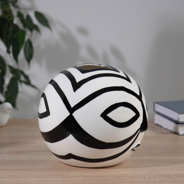 Ваза керамика настольная "Пикассо" (ручная роспись) маска, 18х18 см, чёрно-белый