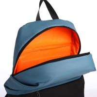 Рюкзак школьный из текстиля на молнии, водонепроницаемый, наружный карман, цвет чёрный/голубой