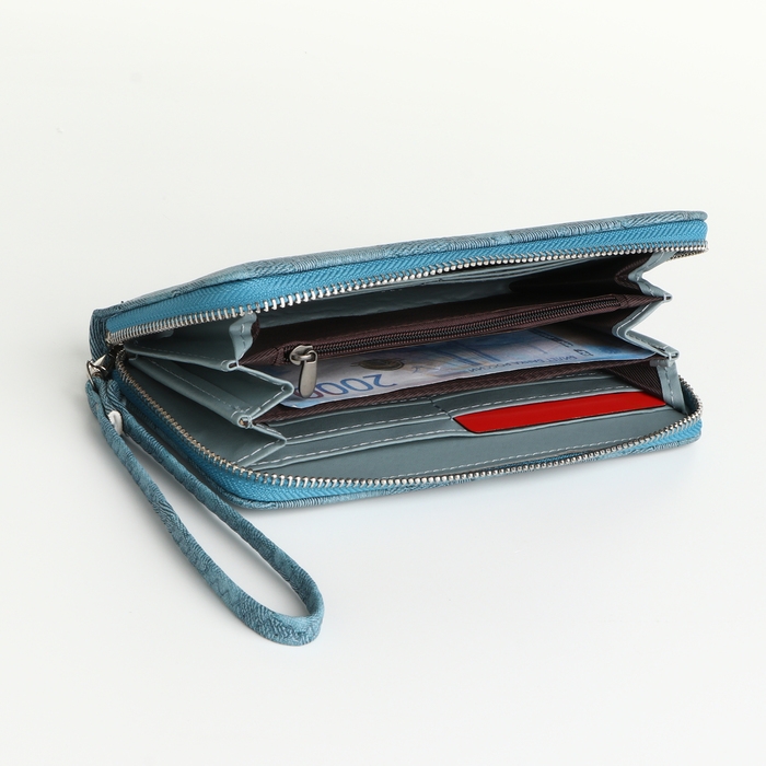 Кошелёк женский на молнии, цвет голубой