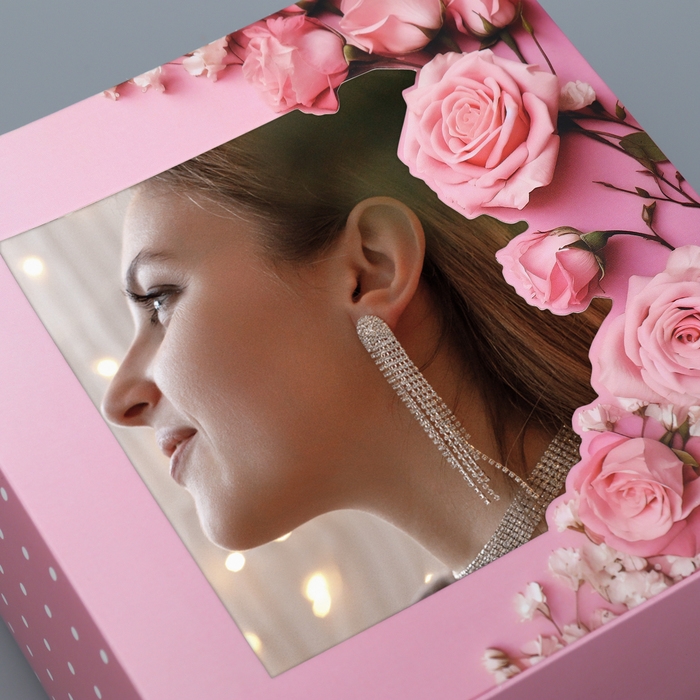Коробка-фоторамка подарочная складная, упаковка, &laquo;Нежные розы&raquo;, 14 х 14 х 8 см