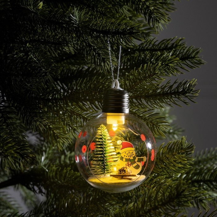 Ёлочный шар «Снеговик», батарейки, 1 LED, свечение тёплое белое Ёлочный шар «Снеговик», батарейки, 1 LED, свечение тёплое белое