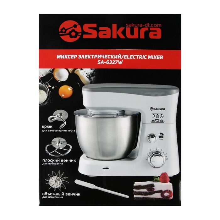 Миксер Sakura SA-6327W, планетарный, 1000 Вт, 3.5 л, 6 скоростей, 3 насадки, белый Миксер Sakura SA-6327W, планетарный, 1000 Вт, 3.5 л, 6 скоростей, 3 насадки, белый