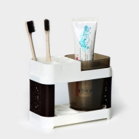Подставка для зубных щёток и пасты со стаканом, 15×7×12 см, цвет коричневый Подставка для зубных щёток и пасты со стаканом, 15×7×12 см, цвет коричневый