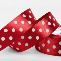 Лента атласная &laquo;Горошек&raquo;, 25 мм &times; 23 &plusmn; 1 м, цвет красный №026
