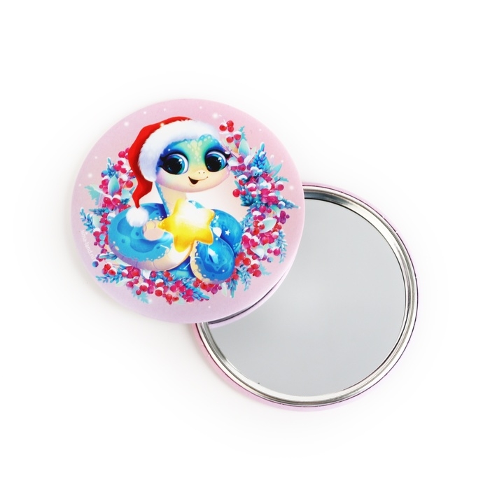 Зеркало карманное новогоднее &laquo;Новый год: Милая змейка&raquo;, диам.7 см