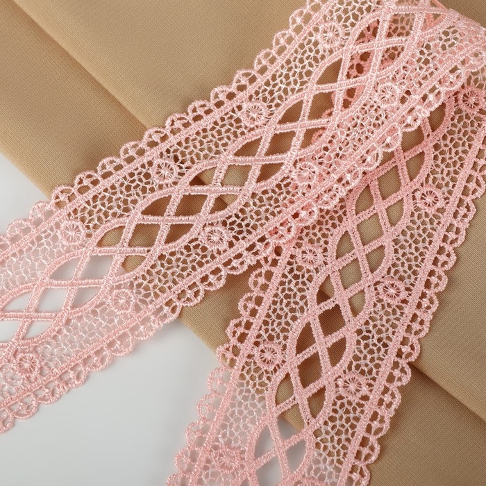 Кружево гипюровое, 40 мм &times; 11 &plusmn; 1 м, цвет нежно-розовый