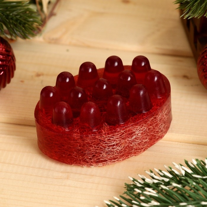 Новый год. Массажное мыло с люффой Новый год. Массажное мыло с люффой "Брусника - Корица" 100 г