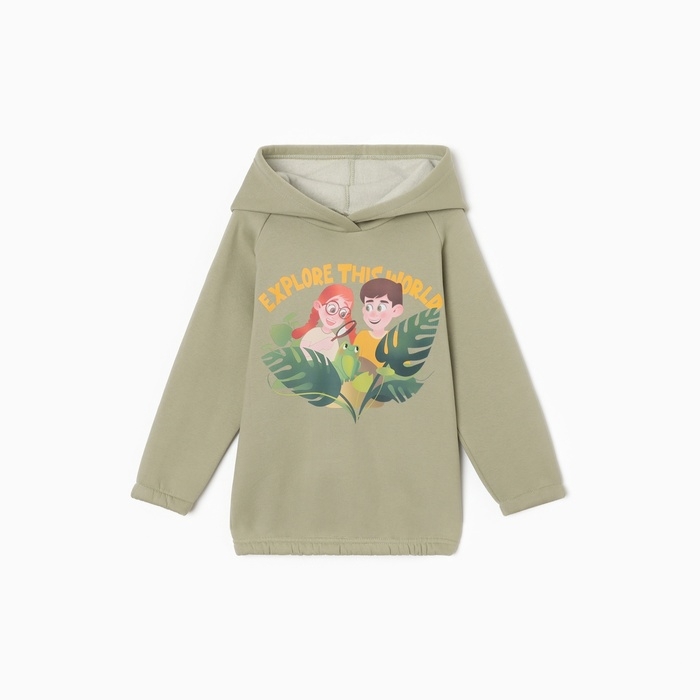 Толстовка (худи) детская MINAKU: Exclusive print, цвет оливковый, Oversize рост 104 см Толстовка (худи) детская MINAKU: Exclusive print, цвет оливковый, Oversize рост 104 см