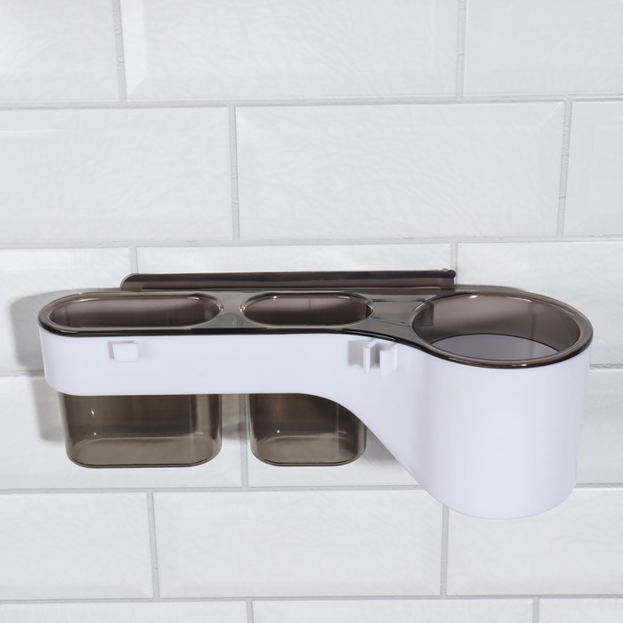 Органайзер для хранения, навесной, 3 секции, с клеевой основой, 28,7 &times; 10,5 &times; 8,5 см, цвет коричневый/белый