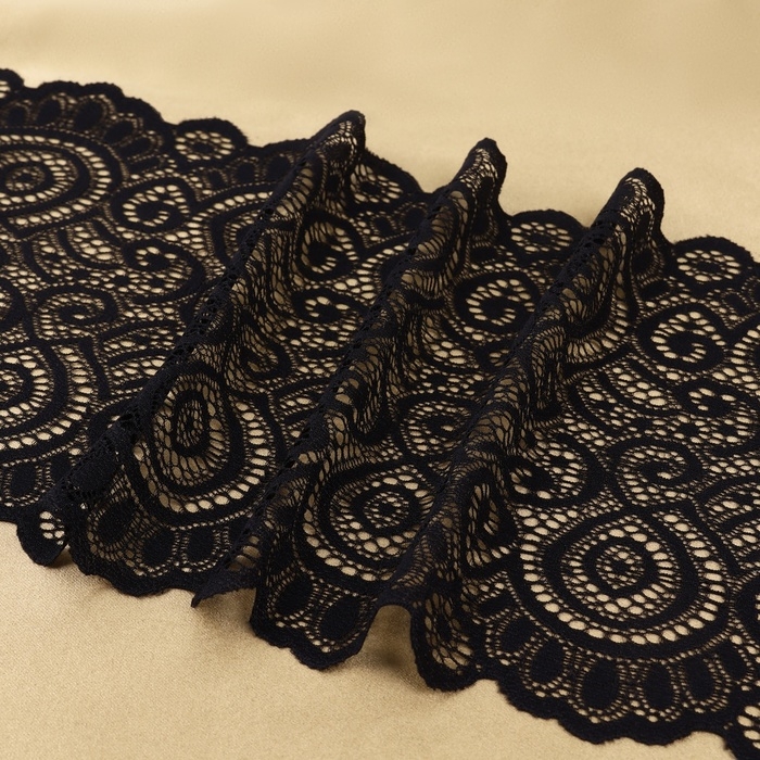 Кружевная эластичная ткань, 180 мм &times; 2,7 &plusmn; 0,5 м, цвет чёрный