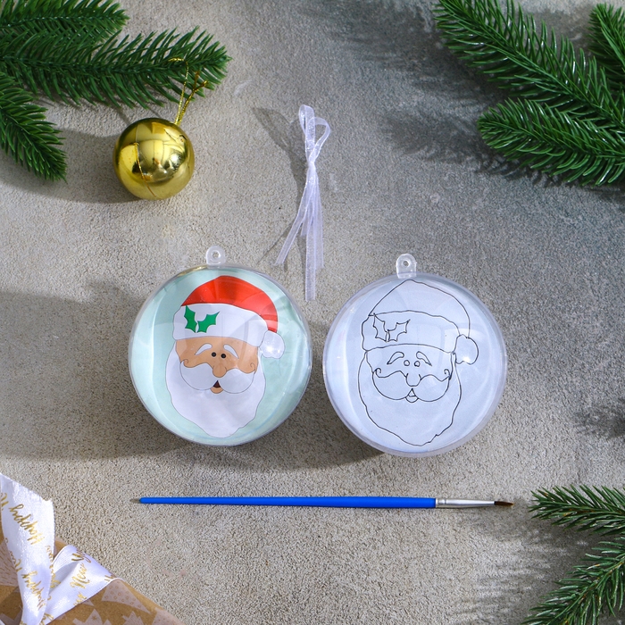 Ёлочное украшение под раскраску &laquo;Дед Мороз&raquo; размер: 8 см; 2 шт., кисть