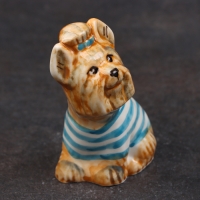 Статуэтка фарфоровая "Йоркширский терьер маечка синяя", 8 см, авторская роспись