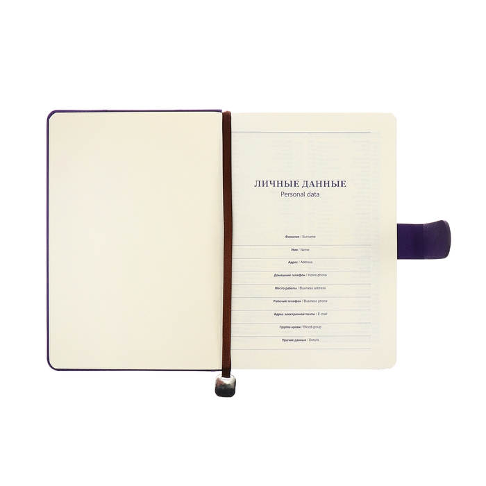 Ежедневник недатированный А5, 140л, клетка, к/зам, с ручкой, в подар. короб., Фиолетовый