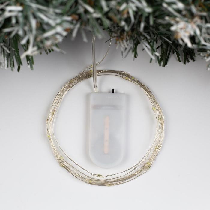 Гирлянда &laquo;Нить&raquo; 2 м роса, IP20, серебристая нить, 20 LED, батарейки CR2032х2 (в комплекте), свечение белое