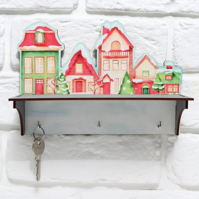 Ключница настенная новогодняя &laquo;Заснеженные дома&raquo;, на Новый год
