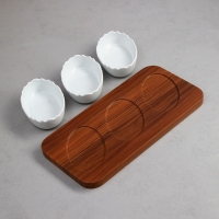 Менажница «Морская», 3 шт: 200 мл, деревянное основание, фарфор, Иран Менажница «Морская», 3 шт: 200 мл, деревянное основание, фарфор, Иран