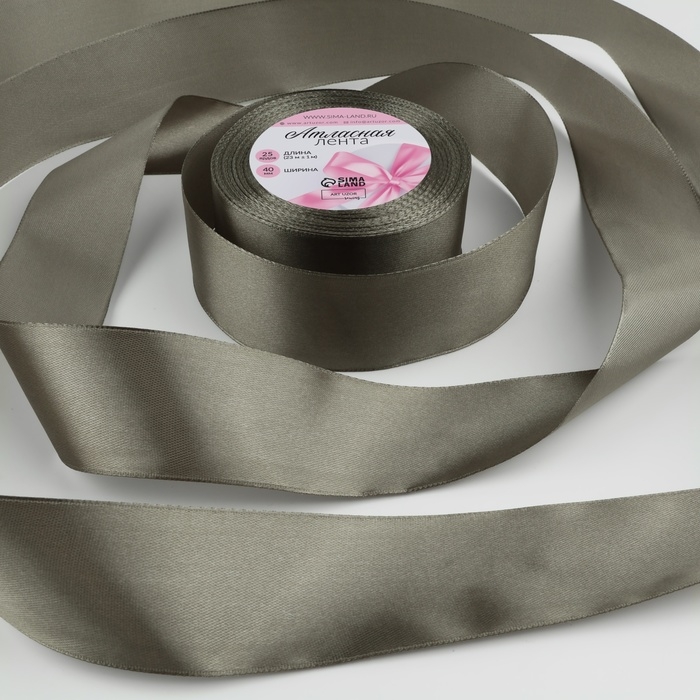 Лента атласная, 40 мм &times; 23 &plusmn; 1 м, цвет серо-зелёный №242