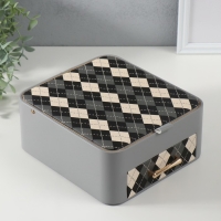 Шкатулка кожзам для украшений "Клетка" серая 20х22,5х9,5 см Шкатулка кожзам для украшений "Клетка" серая 20х22,5х9,5 см