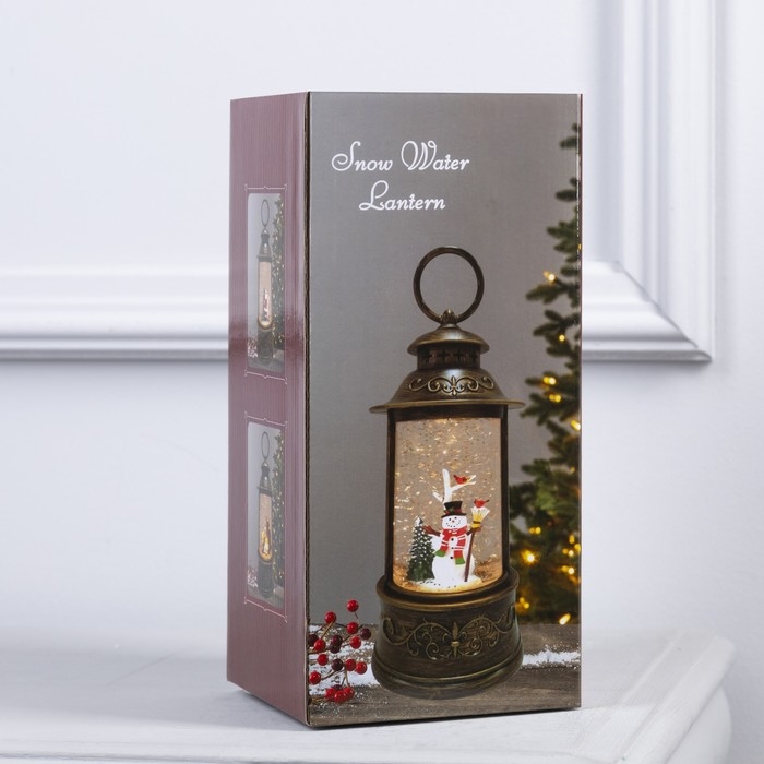 Светодиодная фигура &laquo;Фонарь со снеговиком&raquo; 11 &times; 21 &times; 11 см, пластик, батарейки ААх3 (не в комплекте), USB, свечение тёплое белое