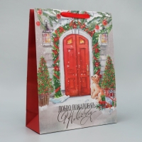Пакет подарочный новогодний крафтовый вертикальный &laquo;Новогодний дом&raquo;, L 31 х 40 х 11.5 см, Новый год