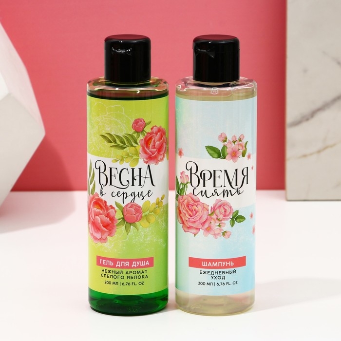 Подарочный набор косметики &laquo;Время сиять&raquo;, гель для душа 200 мл и шампунь для волос 200 мл, ЧИСТОЕ СЧАСТЬЕ