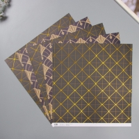 Бумага для скрапбукинга двусторонняя "Версаль и ромбы золото" плотность 180 гр набор 5 шт 30,5х32 см