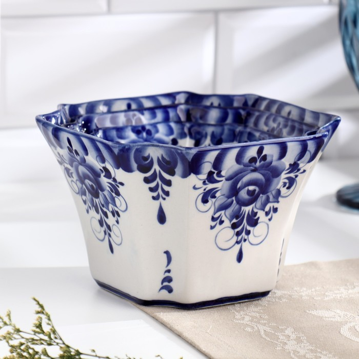 Набор салатников "Гранённый", 3 шт, 350 мл, 650 мл, 1 л, гжель