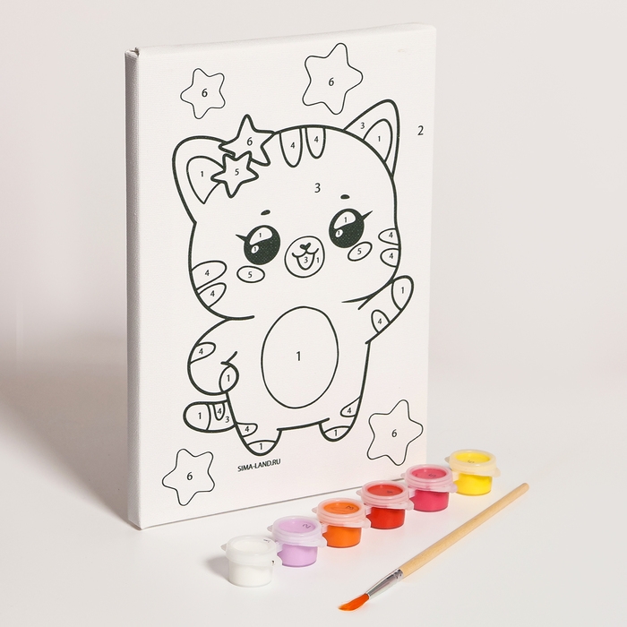 Картина по номерам для детей &laquo;Котик со звёздочками&raquo;, 21 х 15 см