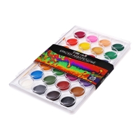 Краски акварельные 28 цветов, круглые, диаметр кюветы 28 мм, с кистью, пластиковый пенал, CALLIGRATA TOP