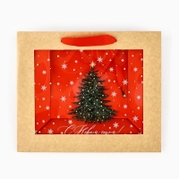 Пакет подарочный новогодний крафтовый с пластиковым окном &laquo;Новогоднее чудо&raquo;, 24 х 20 х 11см