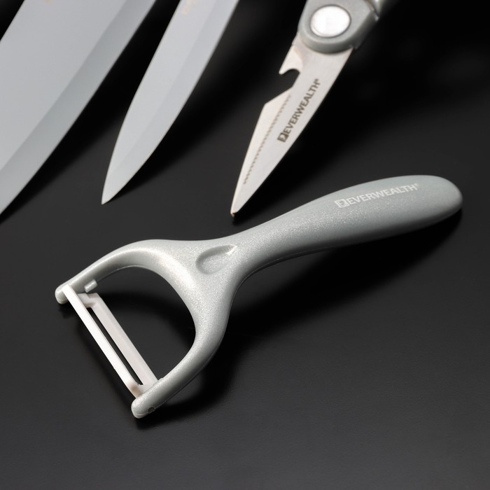 Набор кухонных принадлежностей Blades, 5 предметов: 3 ножа, овощечистка, ножницы в комплекте, цвет белый