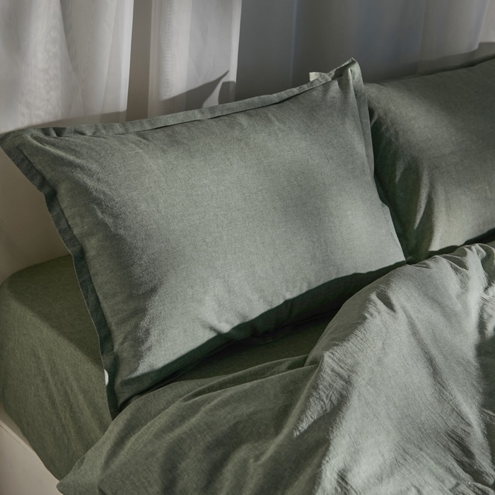 Простыня на резинке SL Home Простыня на резинке SL Home "Деним" 200*200+30 см, цв.оливковый, 100% жатый хлопок