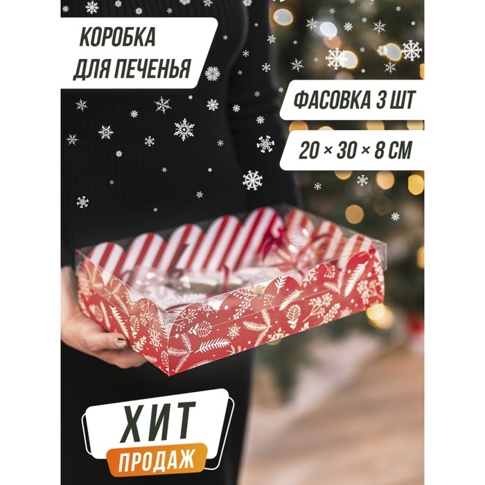 Коробка подарочная с PVC крышкой &laquo;Подарок&raquo;, 20 х 30 х 8 см, Новый год