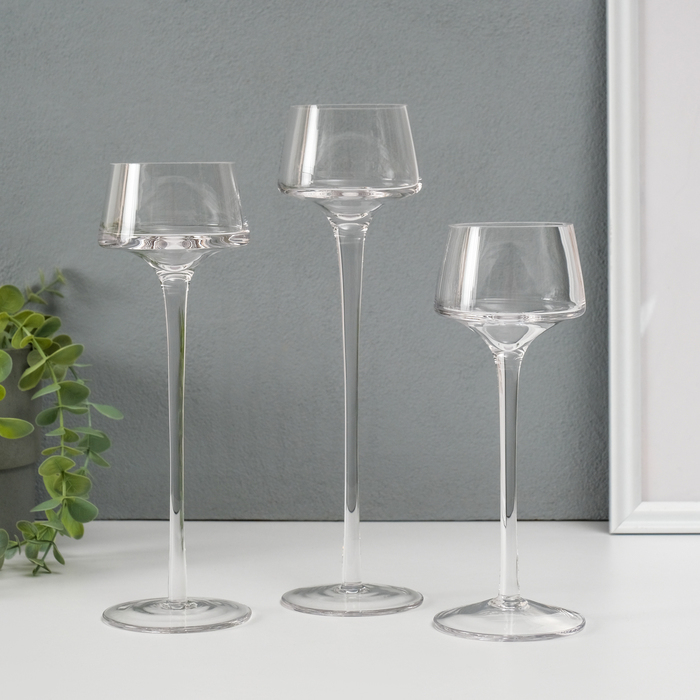 Подсвечник стекло набор 3 шт Подсвечник стекло набор 3 шт "Вуаль" высота 26см, 23 см, 20 см прозрачный