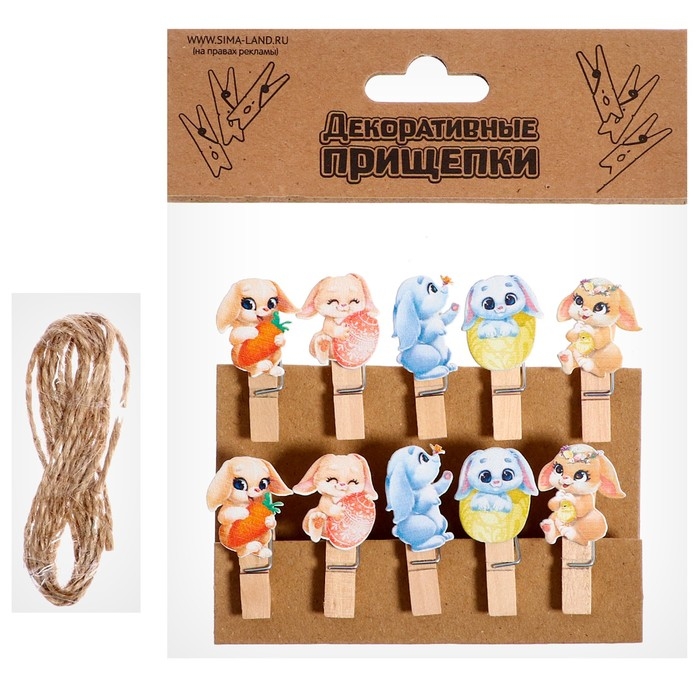 Прищепки декоративные «Милые зайчики», набор 10 шт., 1,5 × 12 × 14 см Прищепки декоративные «Милые зайчики», набор 10 шт., 1,5 × 12 × 14 см
