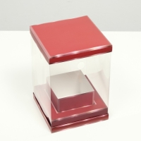 Коробка для цветов с вазой и PVC окнами складная, красный, 16 х 23 х 16 см