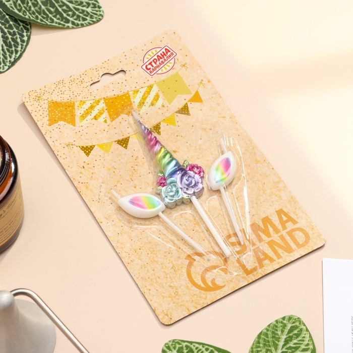 Набор свечей для торта, 3 шт Набор свечей для торта, 3 шт "Волшебный единорог", разноцветные