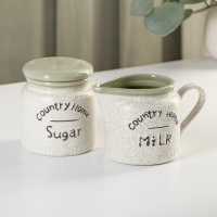 Набор сервировочный &laquo;Домик в деревне&raquo;, 2 предмета: банка для сахара 300 мл, молочник 300 мл, керамические, цвет белый