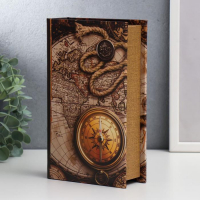 Сейф-книга дерево, кожзам "Старые карты и золотой компас" 21х13х5 см