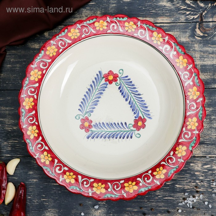 Блинница Риштанская Керамика Блинница Риштанская Керамика "Цветы", 32 см, красный