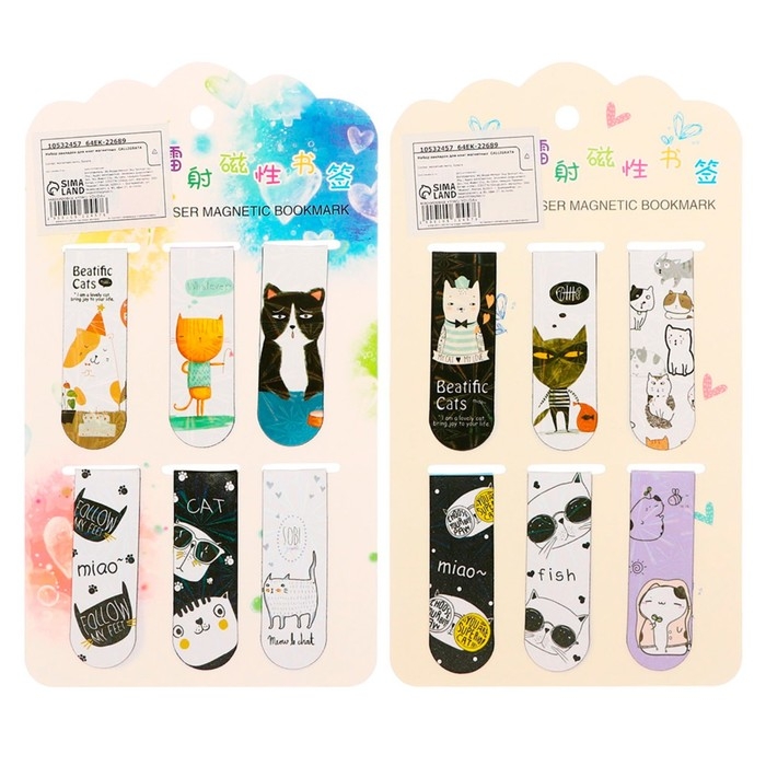 Набор закладок магнитных для книг 6 штук Зверушки 60*19мм МИКС CALLIGRATA Набор закладок магнитных для книг 6 штук Зверушки 60*19мм МИКС CALLIGRATA