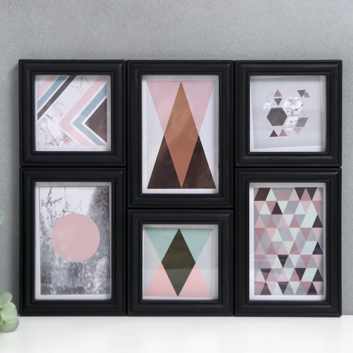 Фоторамка на 6 фото 10х10, 10х15 см Фоторамка на 6 фото 10х10, 10х15 см "Коллаж" чёрная набор 6 шт 25х33,5х8 см