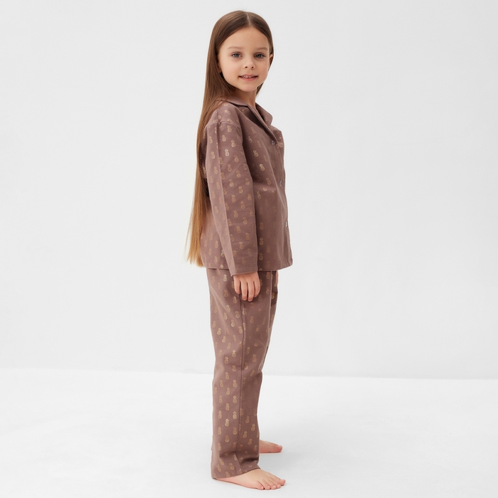 Пижама детская из фланели (рубашка, брюки) KAFTAN "Ананасы", рост 122-128, кофейный