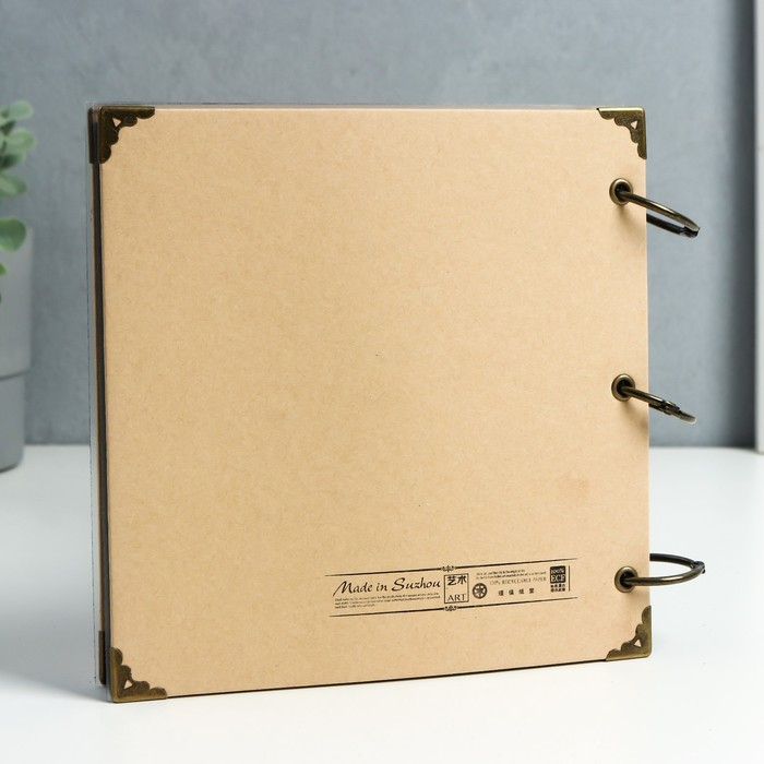 Фотоальбом на кольцах 30 листов "Графичный слон" чёрные листы 18,5х18,5 см