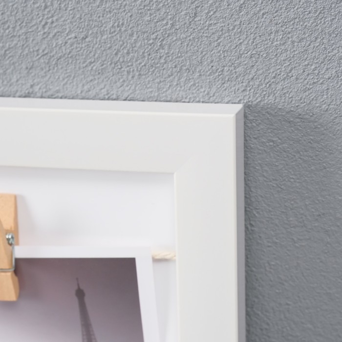 Фоторамка пластик на 4 фото 10х10 см "Стиль" с прищепками, белая 30х30х1,5 см