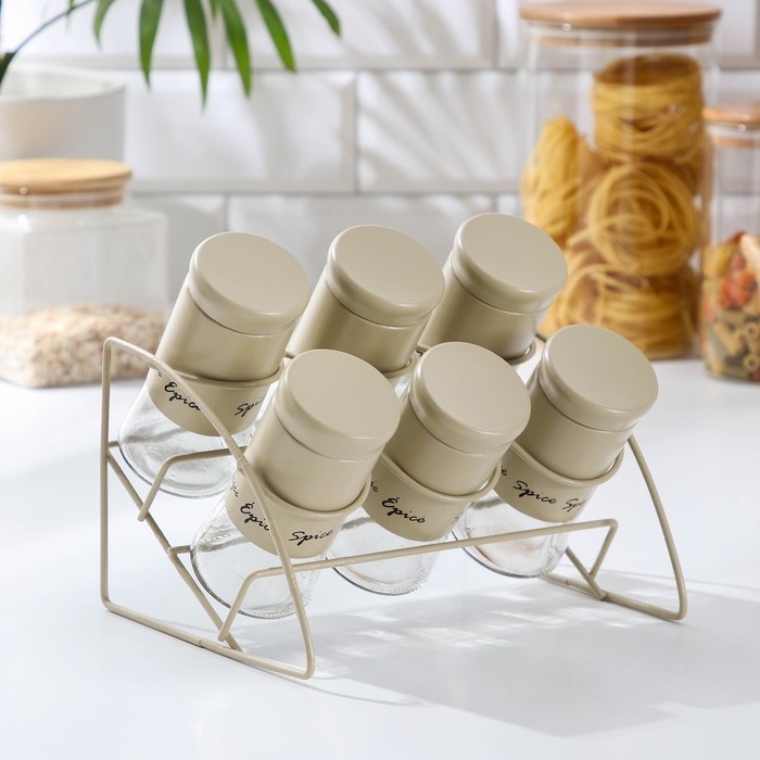 Набор банок стеклянных для сыпучих продуктов &laquo;Стиль&raquo;, 20&times;16&times;17 см, на подставке, 6 шт, цвет МИКС