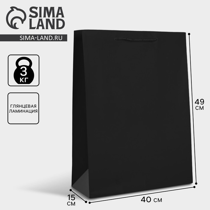 Пакет подарочный ламинированный, упаковка, &laquo;Чёрный&raquo;, 40 х 49 х 15 см